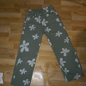 SHEIN EZWear Floral Print Straight Leg (GREEN)